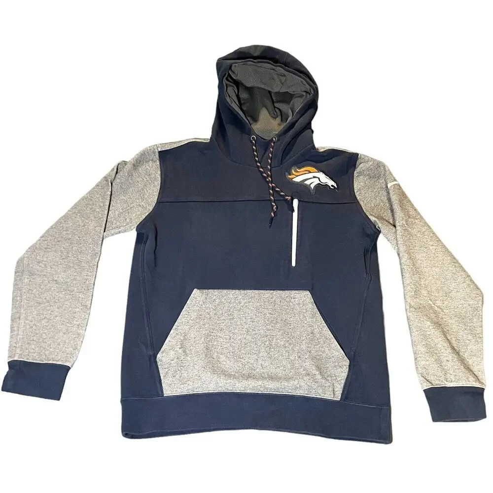 Nike Denver Broncos Hoodie Mens Medium‎ Navy Gray NFL Pullover Football Pockets